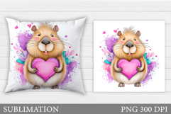 Valentines Capybara Pillow. Valentines Pillow Sublimation Product Image 1