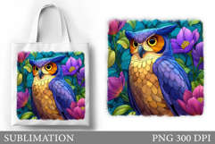 Owl Tote Bag Sublimation. Owl Flowers Sublimation Product Image 1