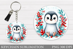 Cute Penguin Keychain Design. Christmas Keychain Sublimation Product Image 1