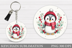Cute Penguin Keychain Design. Christmas Keychain Sublimation Product Image 1