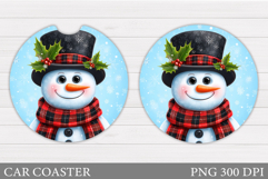 Cute Snowman Car Coaster. Christmas Car Coaster Sublimation Product Image 1