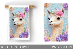 Cute Lama Kitchen Towel. Lama Flowers Kitchen Towel Design Product Image 1