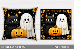 Halloween Ghost Pillow Design. Black Cat Pillow Sublimation Product Image 1