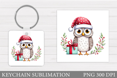 Christmas Owl Keychain. Christmas Keychain Sublimation Product Image 1