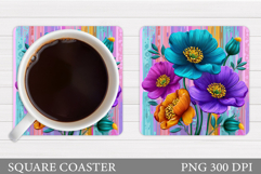 Floral Coaster Sublimation. Flowers Coaster Design Product Image 1