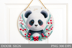Christmas Panda Door Sign. Christmas Door Sign Sublimation Product Image 1