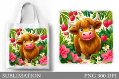 Summer Cow Tote Bag Design. Cute Cow Sublimation Product Image 1