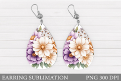 Flowers Earring Design. Floral Earring Sublimation Product Image 1