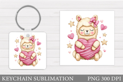 Cute Lama Keychain Design. Valentines Lama Sublimation Product Image 1