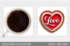 Heart Coaster Sublimation. Valentine Square Coaster Design Product Image 1