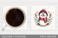 Christmas Penguin Coaster. Cute Penguin Sublimation Product Image 1