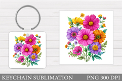 Wildflowers Keychain Design. Flowers Keychain Sublimation Product Image 1
