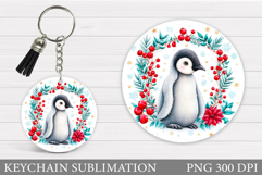 Cute Penguin Keychain Design. Christmas Keychain Sublimation Product Image 1
