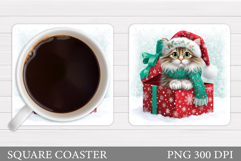Christmas Cat Coaster Design. Christmas Coaster Sublimation Product Image 1