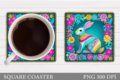 Bunny Coaster Design. Bunny Flowers Coaster Sublimation Product Image 1