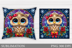 Christmas Owl Pillow Design. Christmas Pillow Sublimation Product Image 1