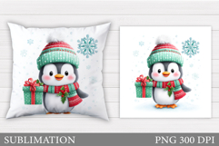 Christmas Penguin Pillow. Christmas Pillow Design Product Image 1
