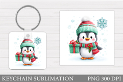 Cute Penguin Keychain Design. Christmas Keychain Sublimation Product Image 1