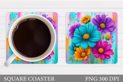 Flowers Coaster Sublimation. Floral Coaster Design Product Image 1
