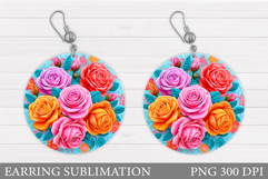 Roses Earring Sublimation. Flowers Round Earring Design Product Image 1