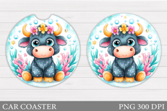 Cute Cow Car Coaster Design. Cow Coaster Sublimation Product Image 1