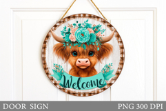 Cute Cow Door Sign Design. Cow Flowers Door Sign Sublimation Product Image 1
