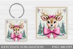 Cute Deer Keychain Design. Christmas Keychain Sublimation Product Image 1