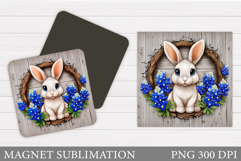Cute Bunny Magnet Sublimation. Bunny Flowers Magnet Design Product Image 1