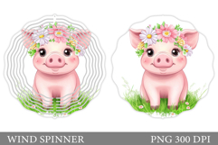 Cute Pig Wind Spinner Sublimation. Pig Wind Spinner Design Product Image 1