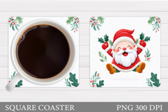 Cute Santa Coaster Sublimation. Santa Claus Coaster Design Product Image 1