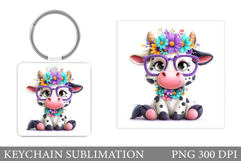 Cute Cow Keychain Design. Cute Cow Sublimation Product Image 1