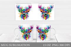 Colorful Deer Mug Sublimation. Rainbow Deer Mug Design Product Image 1