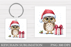 Christmas Owl Keychain. Christmas Keychain Sublimation Product Image 1