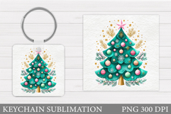 Christmas Tree Keychain. Christmas Round Keychain Design Product Image 1