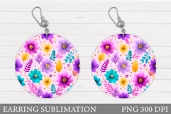 Flowers Round Earring Design. Flowers Earring Sublimation Product Image 1