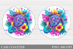 Sea Turtle Car Coaster Design. Sea Turtle Sublimation Product Image 1