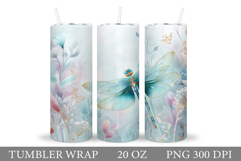 Dragonfly Tumbler Sublimation. Flowers Tumbler Wrap Design Product Image 1