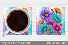 Floral Coaster Sublimation. Flowers Coaster Design Product Image 1