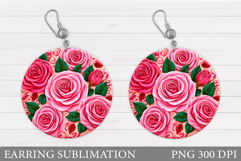 Roses Earring Sublimation. Flowers Round Earring Design Product Image 1