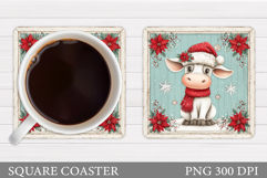 Christmas Cow Coaster. Christmas Cow Coaster Sublimation Product Image 1