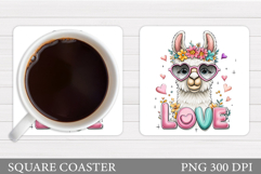 Valentines Lama Coaster. Valentines Coaster Sublimation Product Image 1