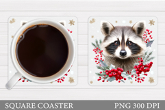 Christmas Raccoon Coaster. Christmas Coaster Sublimation Product Image 1