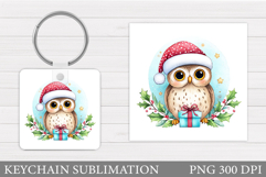 Christmas Owl Keychain. Christmas Keychain Sublimation Product Image 1