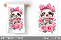 Cute Sloth Kitchen Towel. Sloth Flowers Kitchen Towel Design Product Image 1