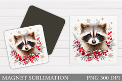 Christmas Raccoon Magnet Design. Christmas Magnet Sublimatio Product Image 1