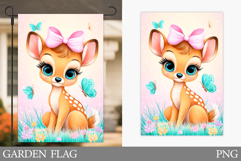 Cute Deer Garden Flag Design. Deer Flowers Garden Flag Product Image 1