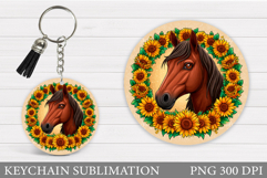 Horse Keychain Sublimation. Horse Flowers Keychain Design Product Image 1