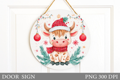 Christmas Cow Door Sign. Christmas Door Sign Sublimation Product Image 1