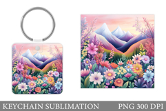 Wildflowers Keychain Design. Flowers Keychain Sublimation Product Image 1