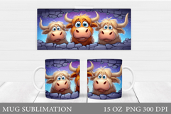 Cute Cow Mug Sublimation. Funny Cow Mug Wrap Design Product Image 1